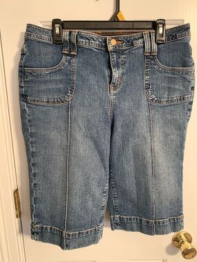 a.n.a Women's Blue Denim Bermuda Shorts - Casual Patch Pocket